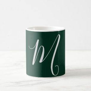 Mug Vert foncé uni élégant moderne monogramme nom prop