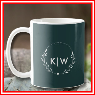 Mug Vert forêt et blanc Monogramme d'initiales moder