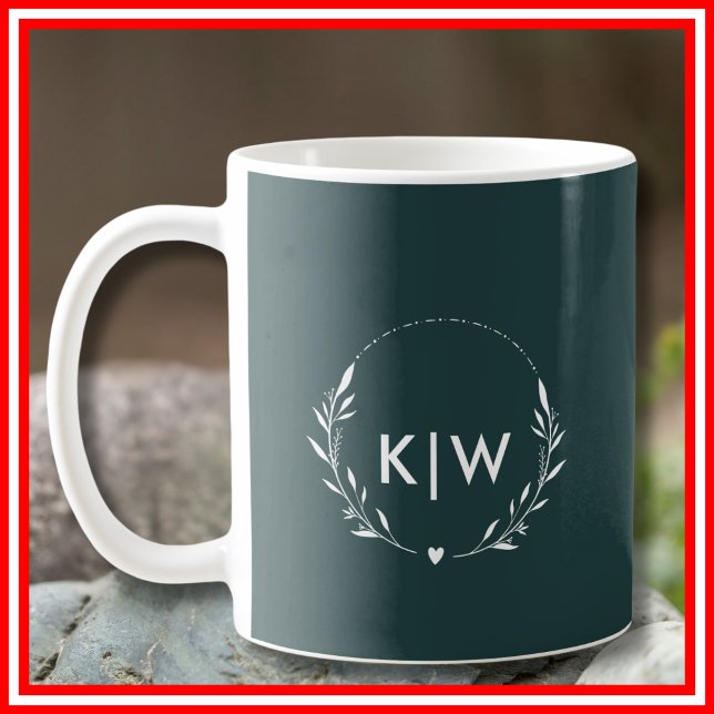Mug Vert forêt et blanc | Monogramme d'initiales moder (Créateur téléchargé)