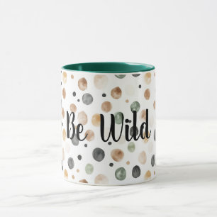 Mug Vert Marron Crème Points Noirs Soyez Sauvage