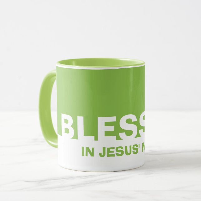 Mug Vert Moderne BÉNÉFICIÉ Dans Le Nom De Jésus Chréti (Devant gauche)