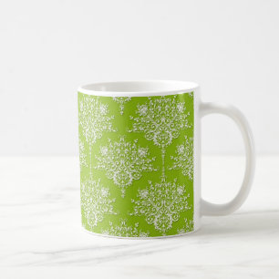 Mug Vert olive et damas blanc
