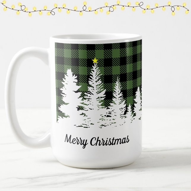 Mug Vert rustique plaid de buffle forêt Joyeux Noël  (Créateur téléchargé)
