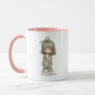 Mug Vert sauge noir personnalisable fille cottagecore