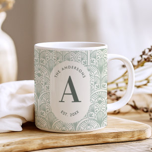 Mug Vert Sauge Personnalisé Monogramme Élégant Art Déc
