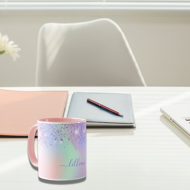Mug vert violet rose holographique (Créateur téléchargé)