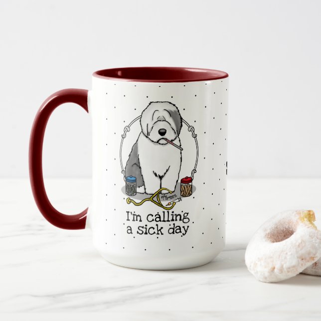 Mug Vétérinaire Vieux Anglais Berger Gris 1 Cute Vet (Avec donut)