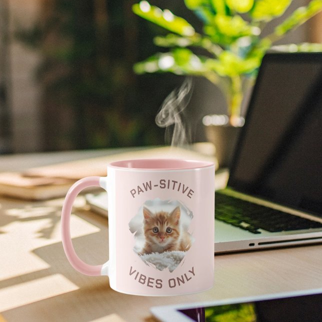 Mug Vibes à mâchoires seulement chat photo rose (Créateur téléchargé)