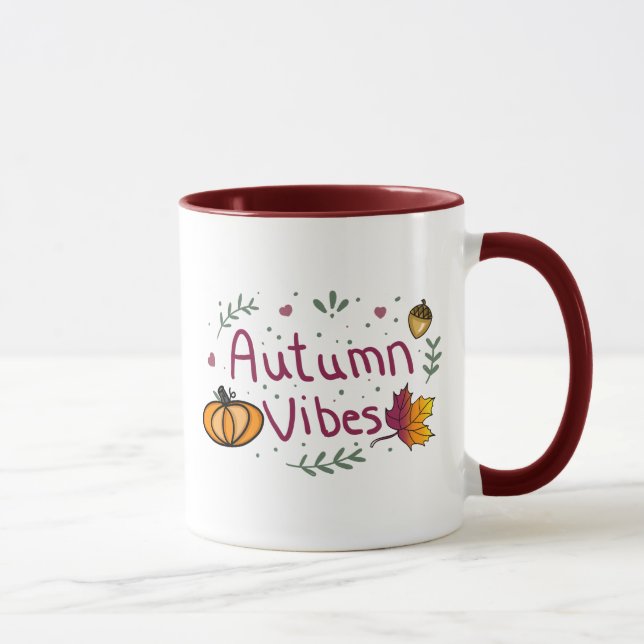 Mug Vibes Automne Feuilles Automne, Acorns Citrouille  (Droite)