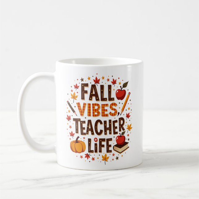 Mug Vibes d'automne Vie d'enseignant - Retro Cute pers (Gauche)