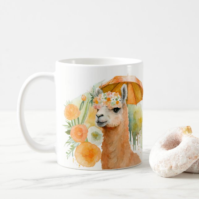 Mug Vibes d'été Aquarelle Llama et Fleurs - (Avec donut)