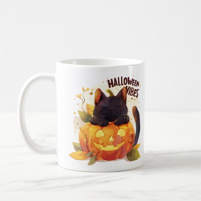 Mug Vibes d'Halloween - Chat Nap Citrouille (Gauche)