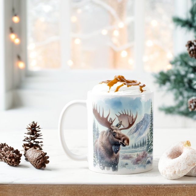 Mug Vibes d'hiver Aquarelle Moose - (Créateur téléchargé)
