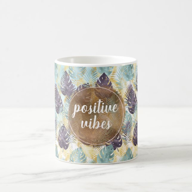 Mug Vibes positives des Feuilles d'or vert violet trop (Centre)