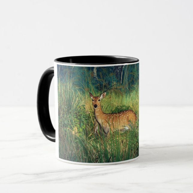 Mug Vibrant Anime Deer in Tall Grass Forest Scene (Devant gauche)
