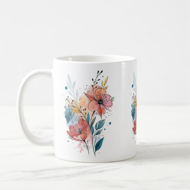 Mug Vibrant Floral Watercolor Design (Gauche)