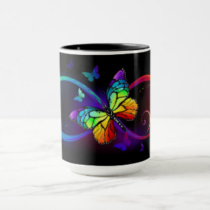 Mug Vibrant infinity with rainbow butterfly on black