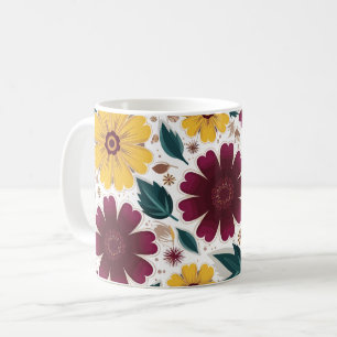 Mug Vibrant jaune et bourgogne floral