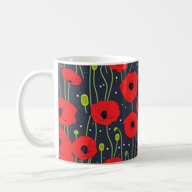 Mug Vibrant Modern Red Poppies Pattern Art (Gauche)