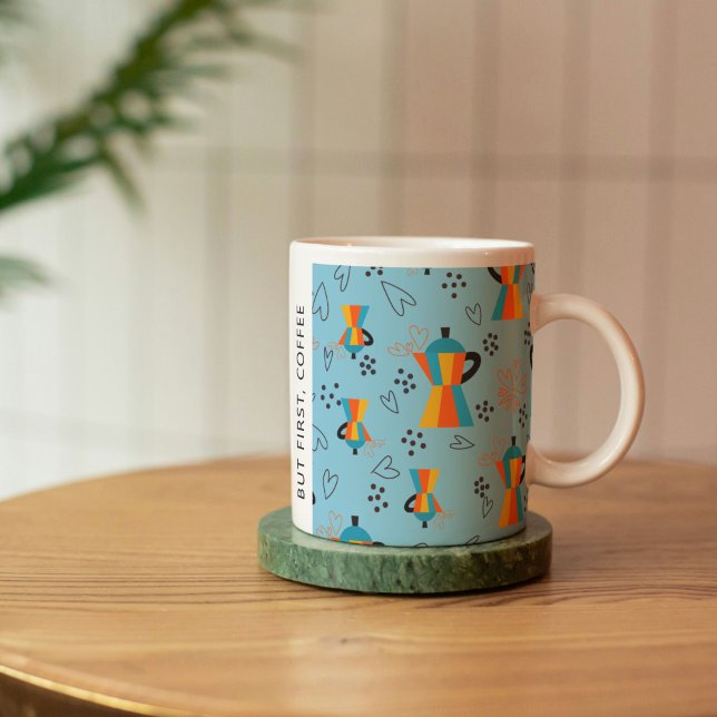 Mug Vibrant Oranges Blues Citation des amateurs de caf (Vibrant Coffee Pot Pattern Mug)