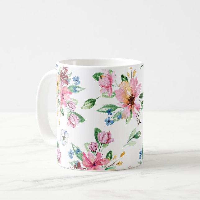 Mug Vibrant Pink Green Floral Folial Imprimer (Devant gauche)