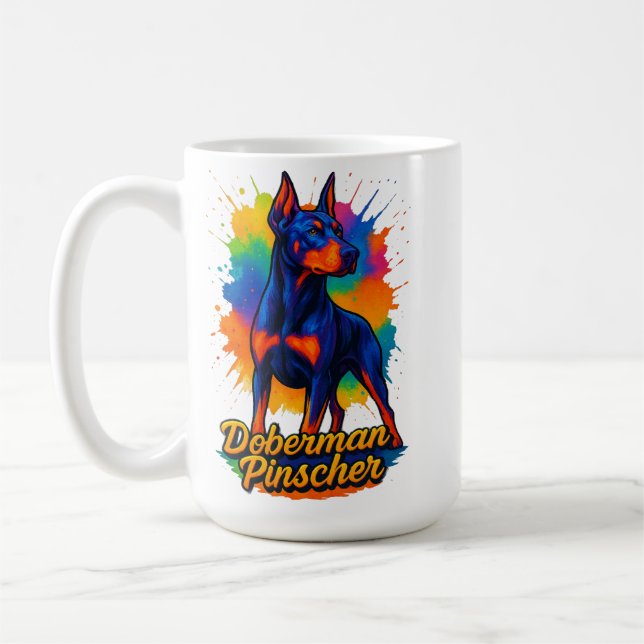 Mug Vibrant Pop Art Doberman Pinscher Illustration (Gauche)