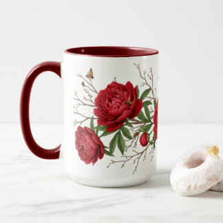 Mug Vibrant Red Peony Collection Customizable Party
