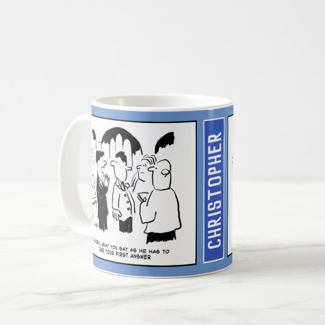 Mug Vicar doit prendre la première réponse. (Devant gauche)