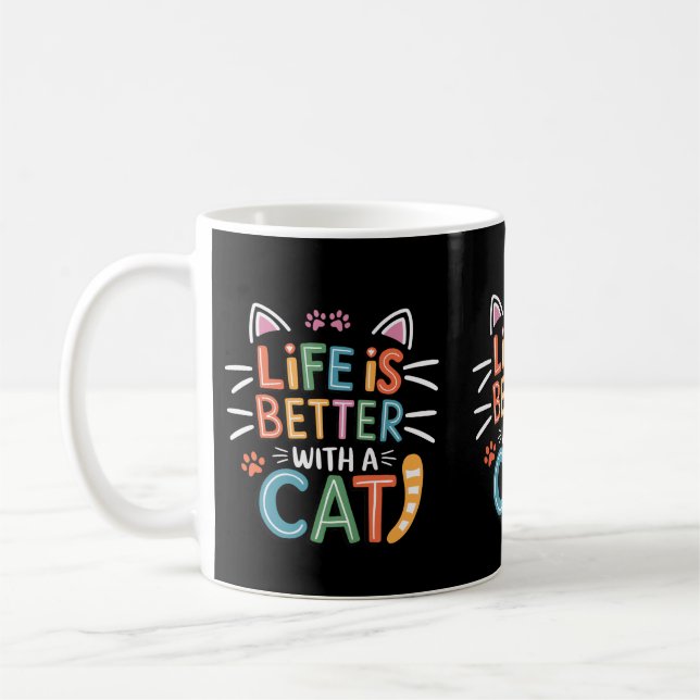 Mug Vie meilleure avec un chat Kitty Propriétaires Cha (Gauche)