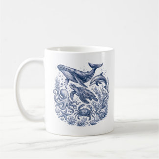 Mug Vieille vie océanique bleu et blanc nautique