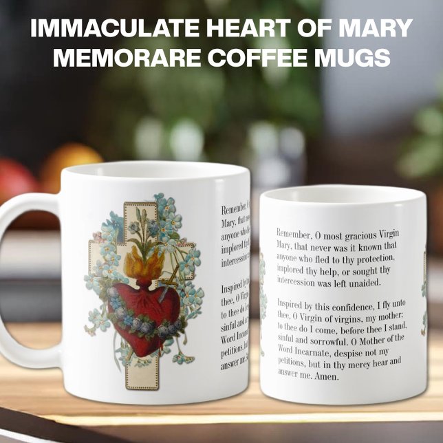 Mug Vierge Catholique Marie Prière de mémoire religieu (IMMACULATE HEART OF MARY MEMORARE PRAYER COFFEE MUGS)