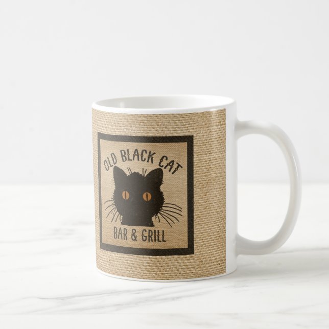 Mug Vieux bar et grill de chat noir de toile de jute (Droite)