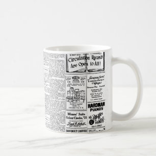 Mug Vieux journal noir et blanc, rétro annonce vintage