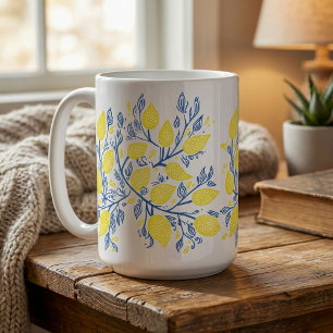 Mug Vignes de citron rafraîchissant bleu et jaune