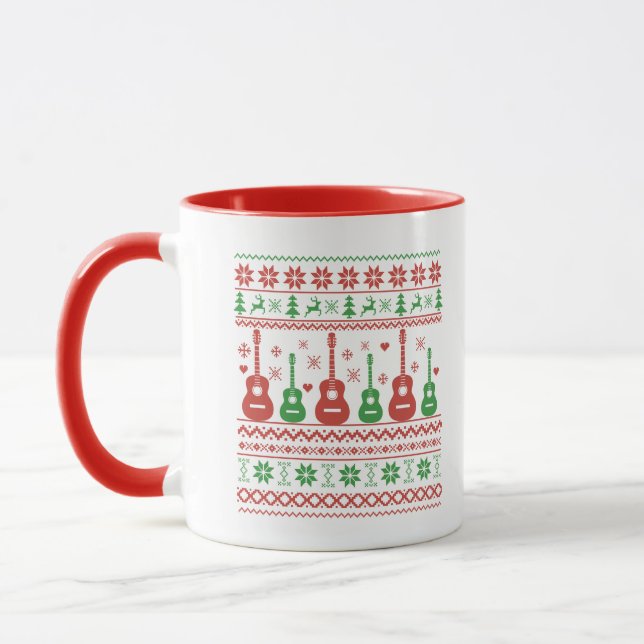 Mug Vilain joyeux pull de Noël guitare acoustique (Gauche)