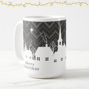Mug Village de Noël Rustique Gris Motif Chevron Tricot