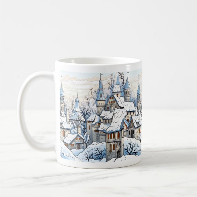 Mug Village d'hiver de Noël Toits neigeux toits Blue M (Gauche)