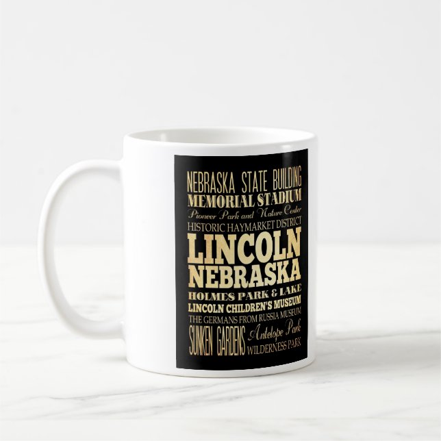 Mug Ville de Lincoln d'art de typographie du Nébraska (Gauche)