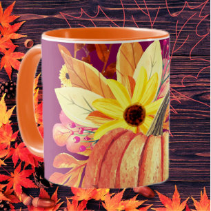 Mug Vin pourpre orangé citrouille d'automne