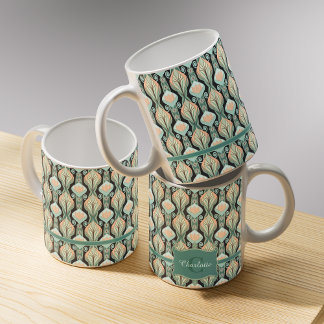 Mug Vintage Abstract Botanical Monogram Floral Pattern