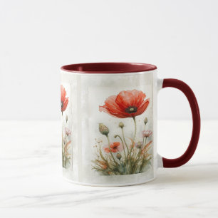 Mug Vintage Agritourisme Décor Rouge Poppy Jardin Fleu