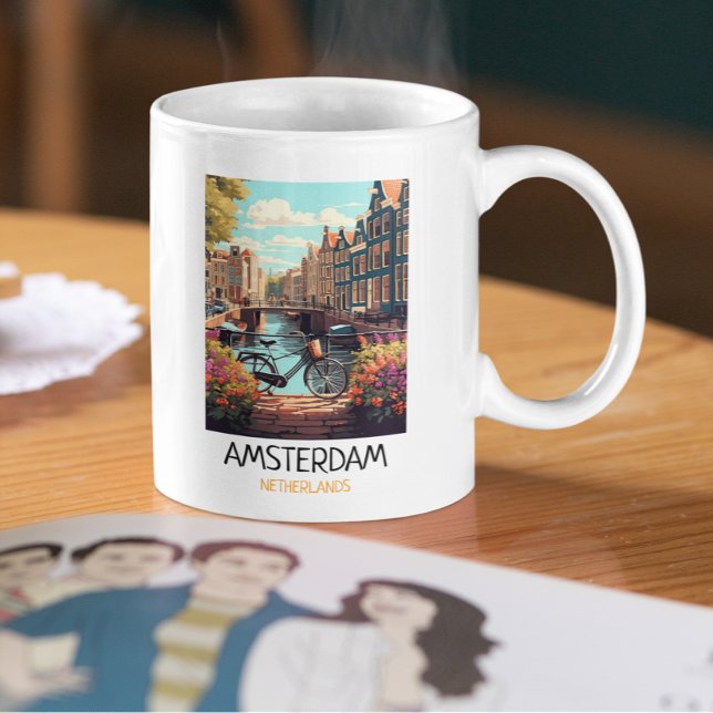 Mug Vintage Amsterdam Netherlands Painting (Vintage Amsterdam Netherlands Painting Coffee Mug)