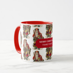 Mug Vintage Antique Noël Père Noël Nom personnalisé