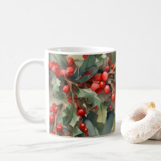Mug Vintage aquarelle sainte baies feuilles (Avec donut)