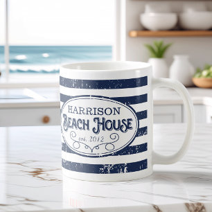 Mug Vintage Beach House Personnalisé Marine et Blanc