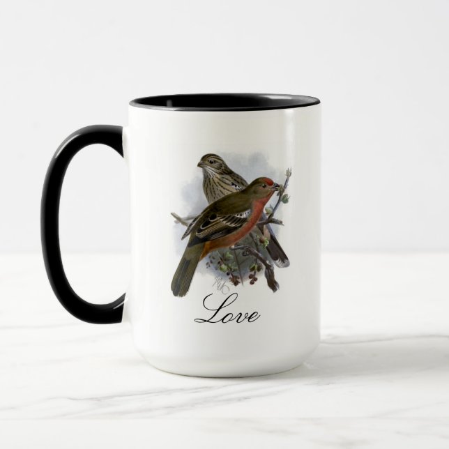 Mug Vintage Bleu coloré Oiseau et feuillage (Gauche)