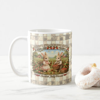 Mug Vintage Bunny Strawberry Field Cottagecore Illustr