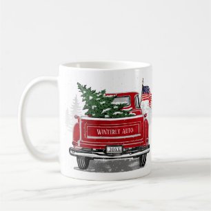 Mug Vintage Camion Rouge Patriotique Drapeau Fête d'a