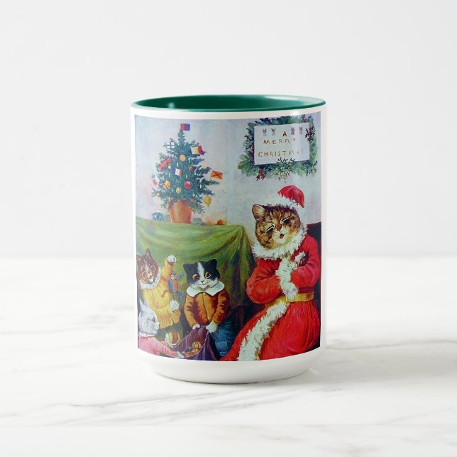 Mug Vintage Chat Noël, Louis Wain (Centre)