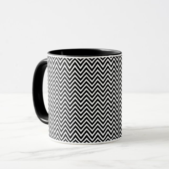Mug Vintage Chevron noir et blanc (Devant gauche)
